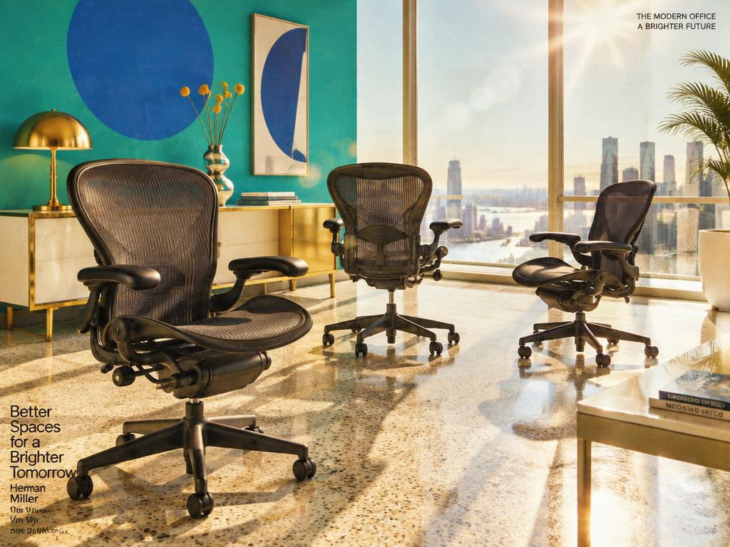 Herman Miller Aeron chairs in a bright modern office showroom, the kind of space Contemporary Office Interiors furnished